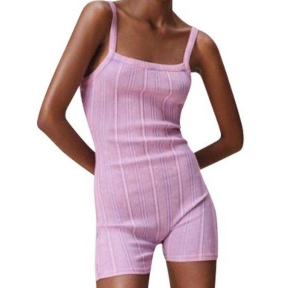 Women's Pink Ribbed Romper